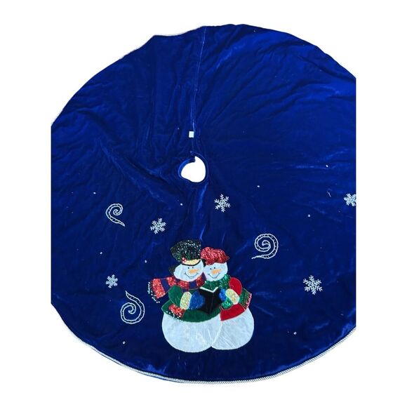 Blue snowflake snowman plush bling tree skirt - Picture 1 of 5